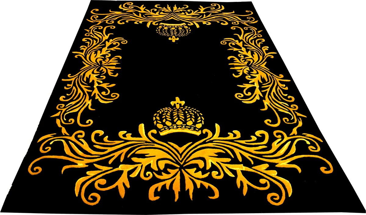 Pompöös by luxury carpet by Harald Glööckler 160 x 230 cm crown black / gold - baroque design carpet - hand-woven from wool
