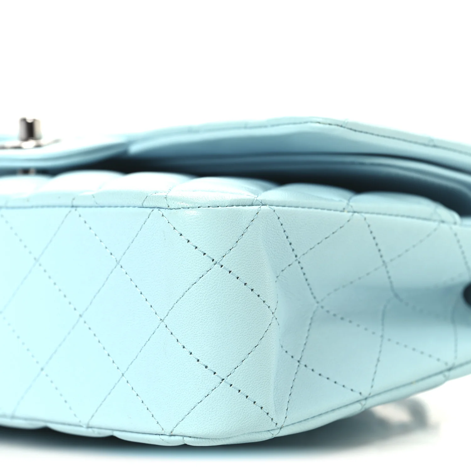 Lambskin Quilted Medium Double Flap Light Blue - Top Club