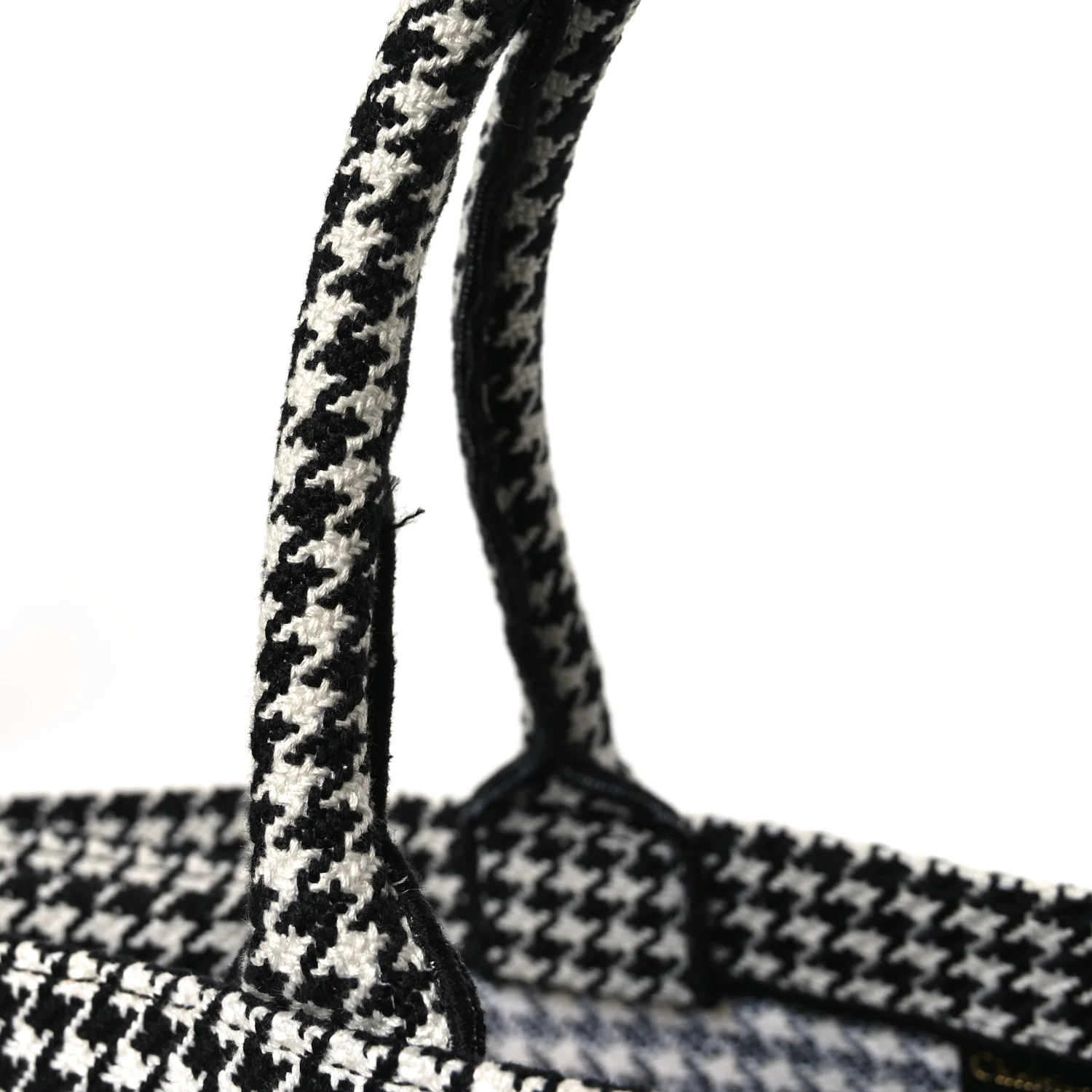 Canvas Houndstooth Embroidered Book Tote Black White - Top Club