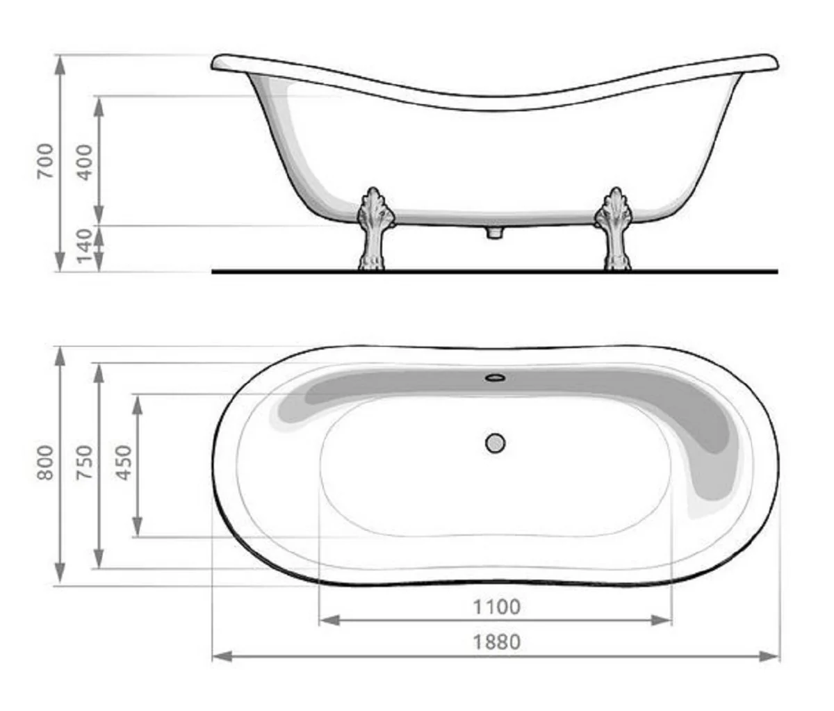 Art Nouveau bathtub yellow / white / silver 188 cm - freestanding retro style bathtub
