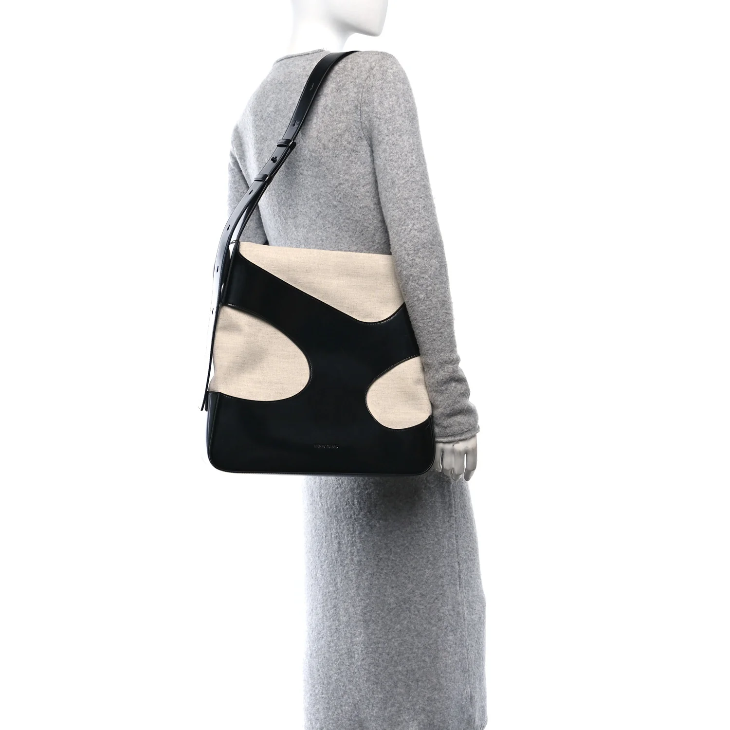 Calfskin Cut Out Large Shoulder Bag Black Natural - Top Club