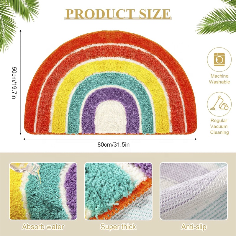 Unique Rainbow Shape Microfiber Non Slip Absorbent Flocking Carpet Floor Mat Home Bathroom Door Mat