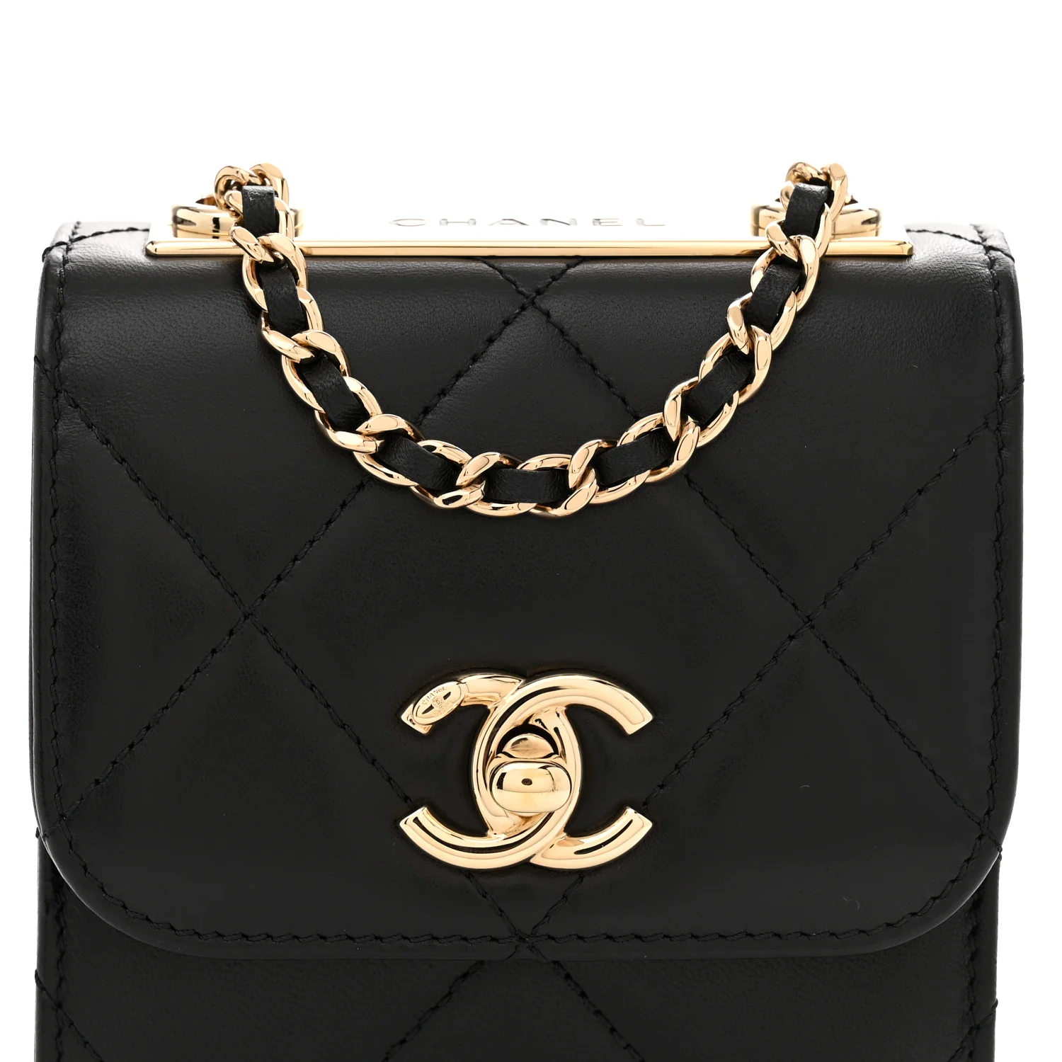 Lambskin Quilted Mini Trendy CC Chain Wallet Black - Top Club
