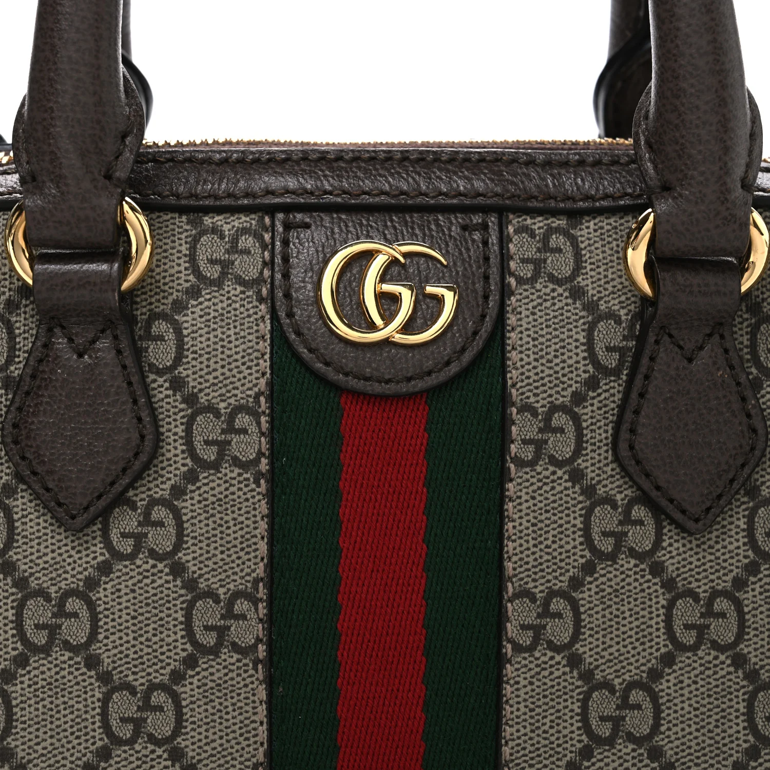 GG Supreme Monogram Textured Dollar Calfskin Web Mini Ophidia Top Handle Bag Beige Ebony New Acero - Top Club
