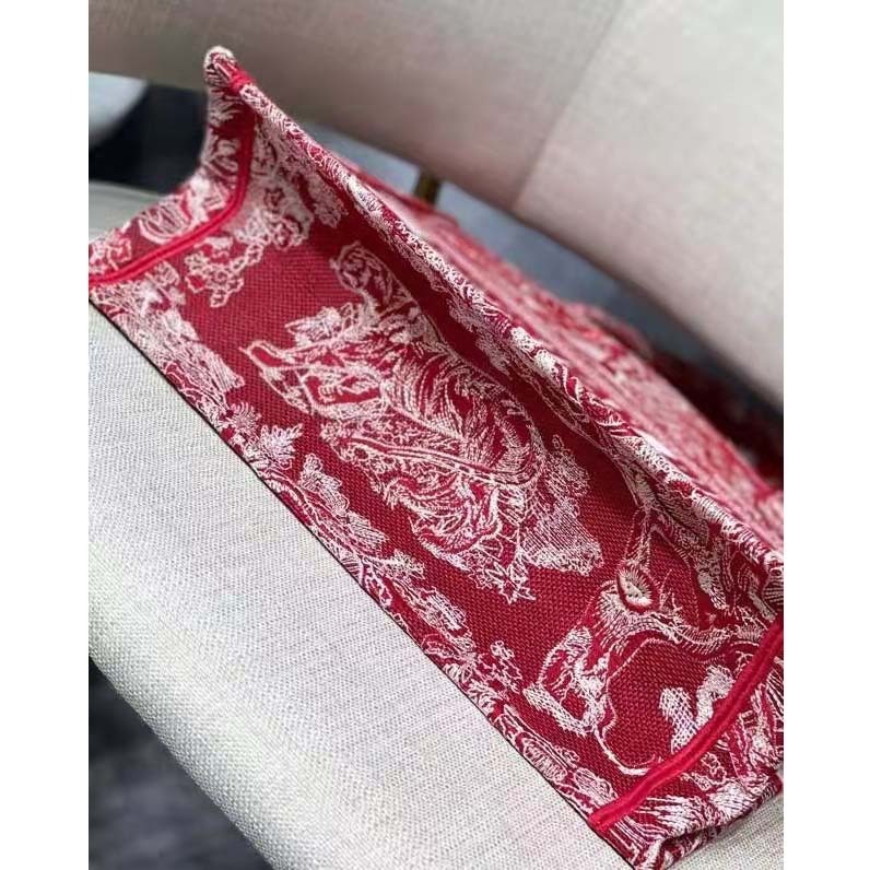 CD Unisex Medium Book Tote Burgundy Toile De Jouy Stripes Embroidery - Top Club