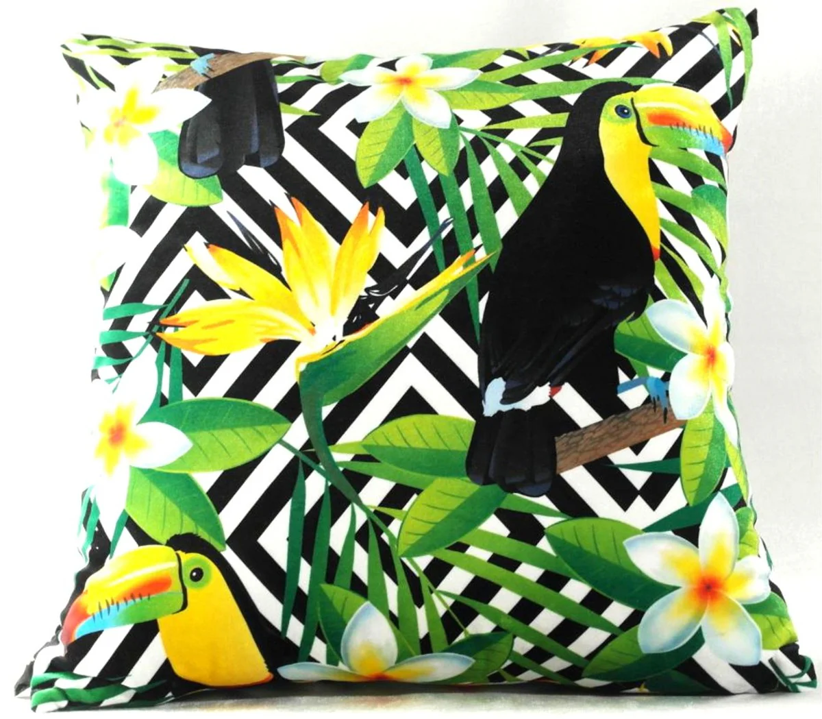 Luxury cushion California Parrots & Flowers multicolored 45 x 45 cm - elegant decorative cushion made of the finest velvet fabric