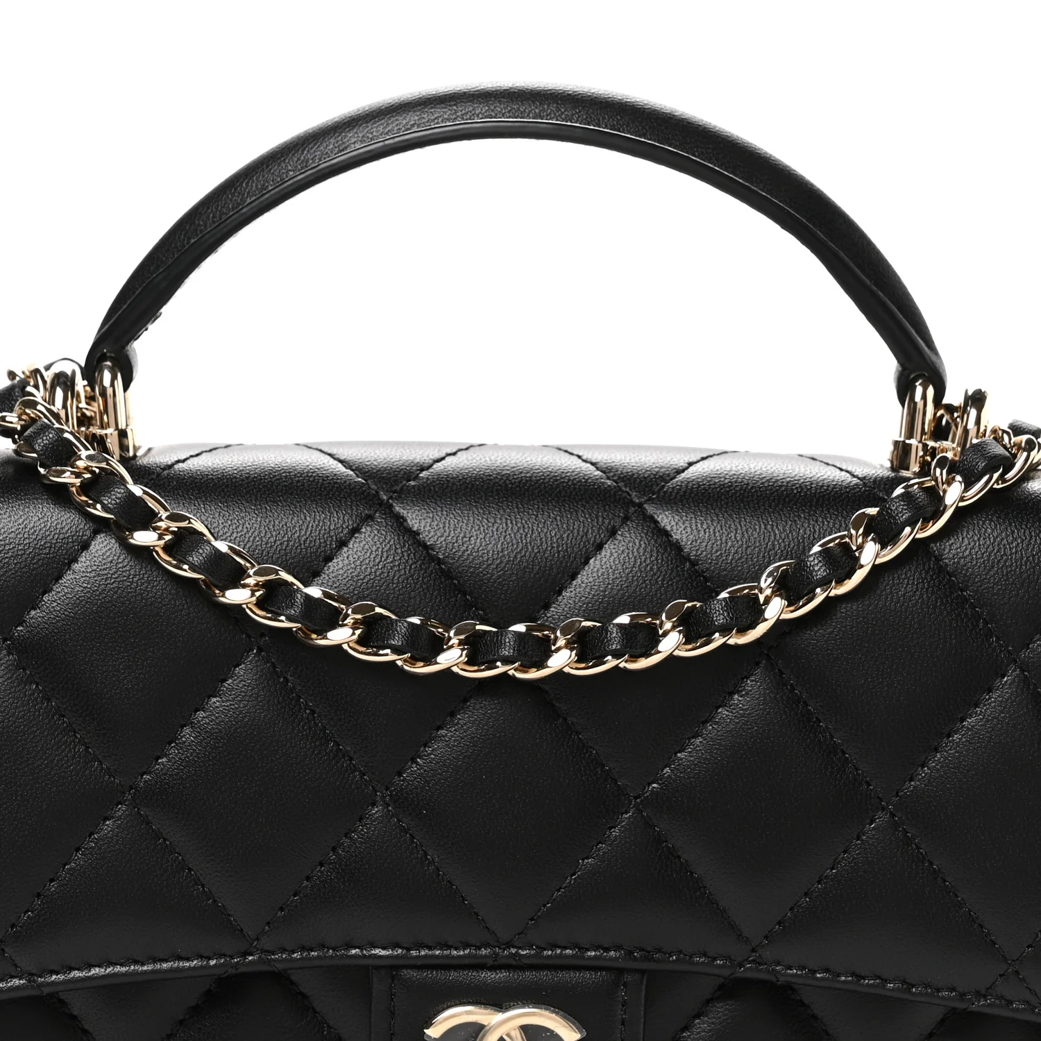 Lambskin Quilted Flap Phone Holder With Chain Black - Top Club