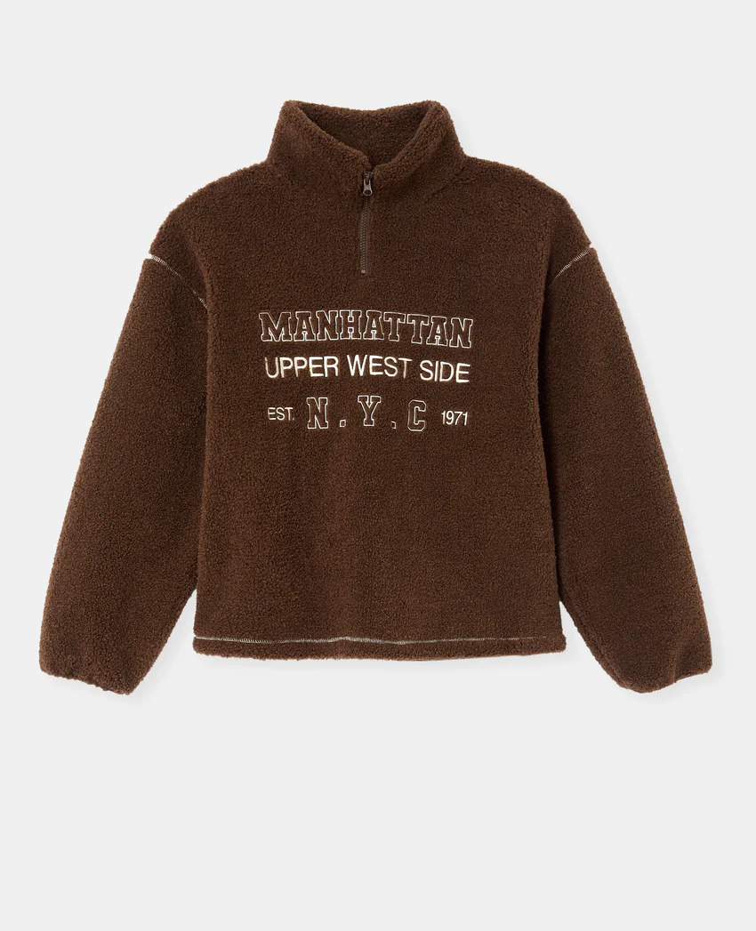 Pimkie Sweat droit en sherpa col zippé avec broderies