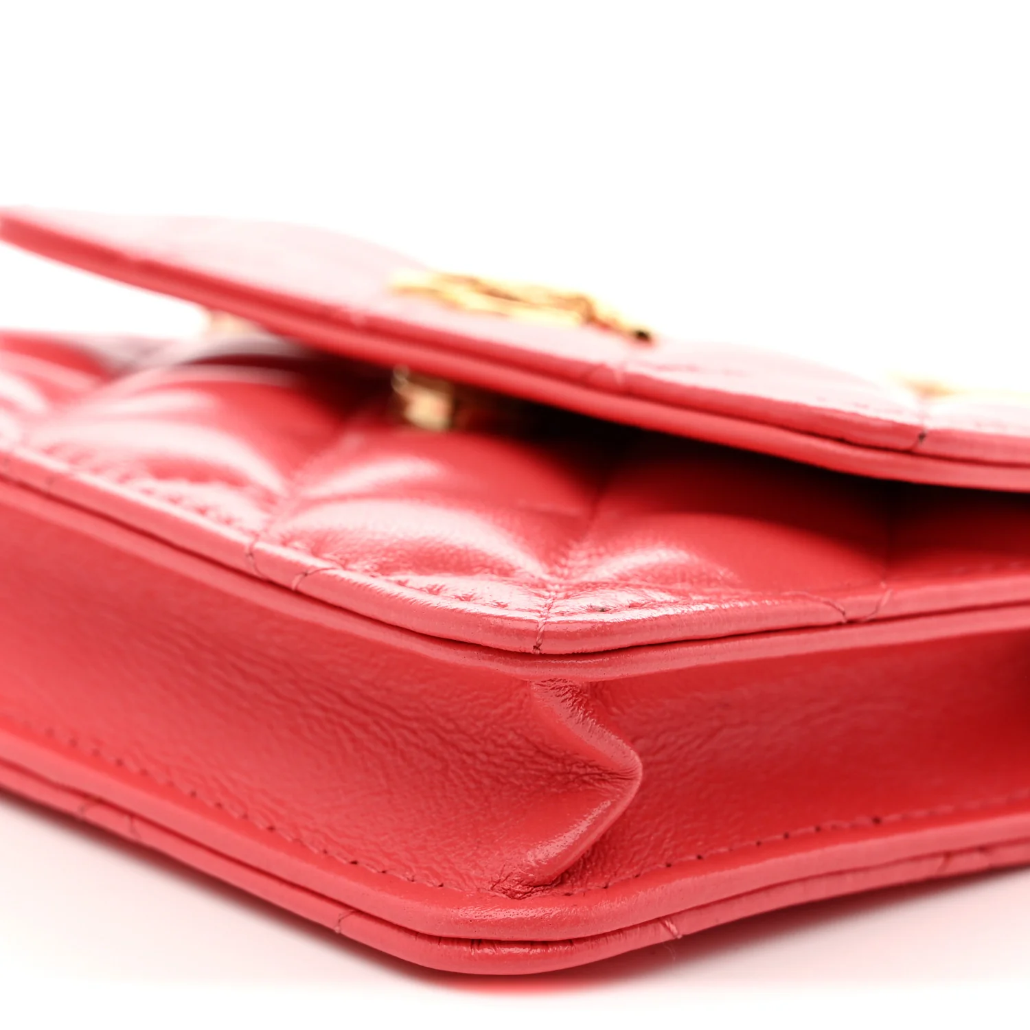 Shiny Lambskin Quilted Card Holder On Chain Pink - Top Club