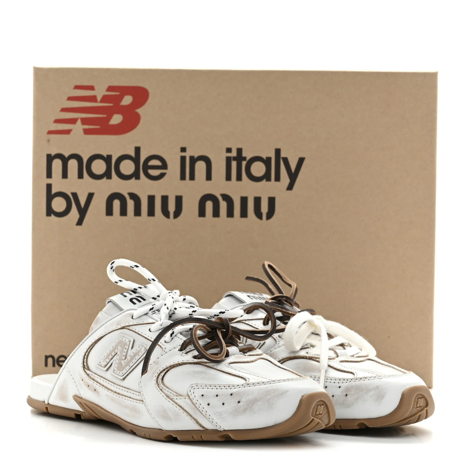 X NEW BALANCE Bleached Calfskin 530 SL Slip-On Sneakers Mules 39 White - Top Club