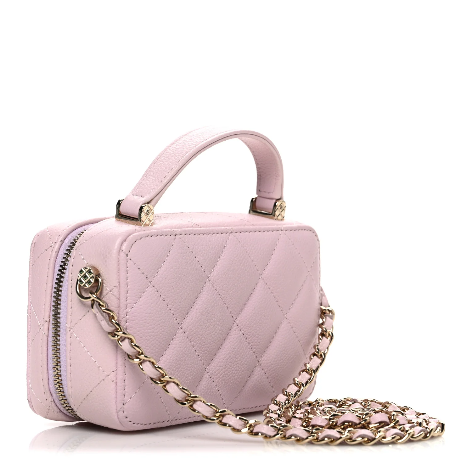 Caviar Quilted Top Handle Vanity Case Pink - Top Club