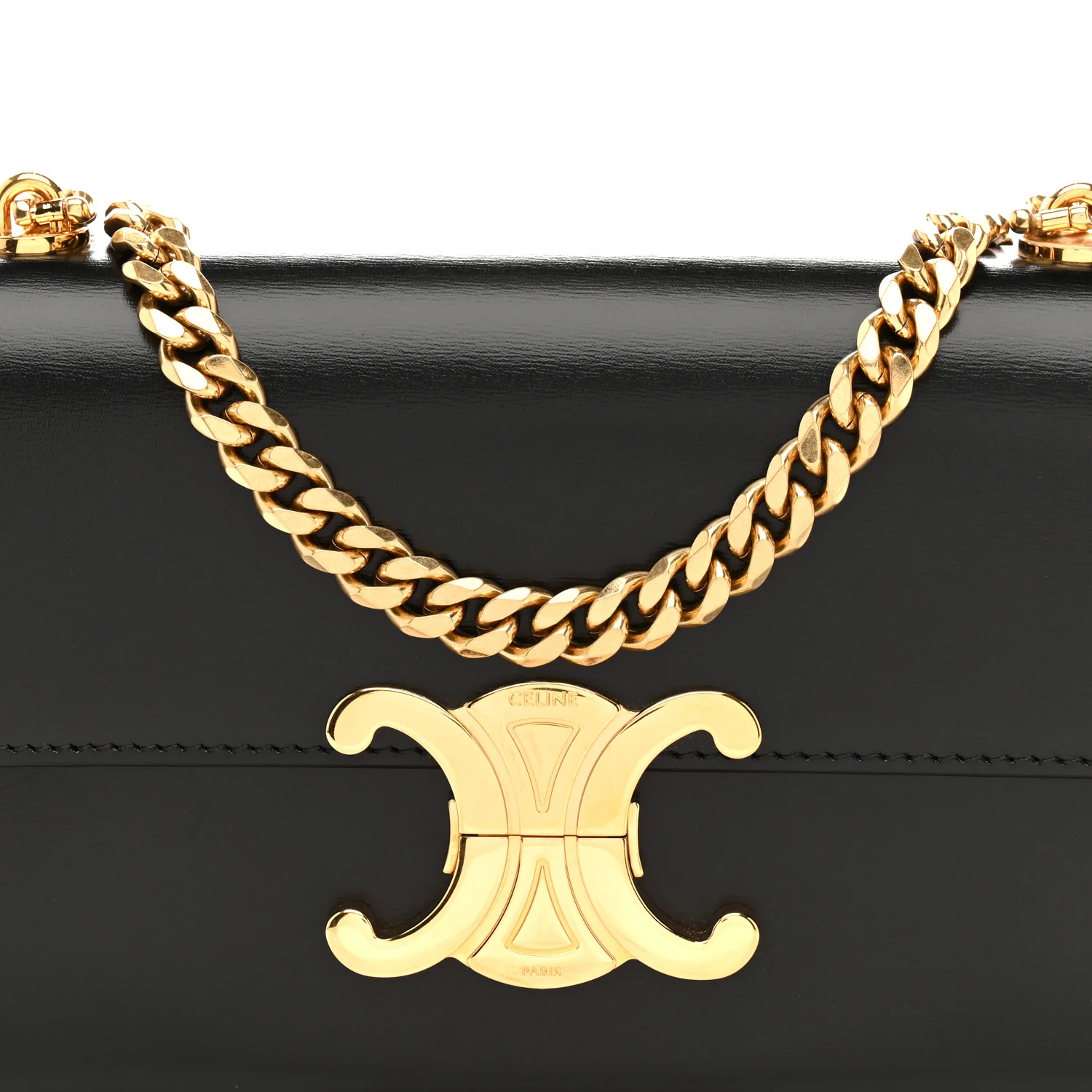 Shiny Calfskin Triomphe Chain Shoulder Bag Black - Top Club