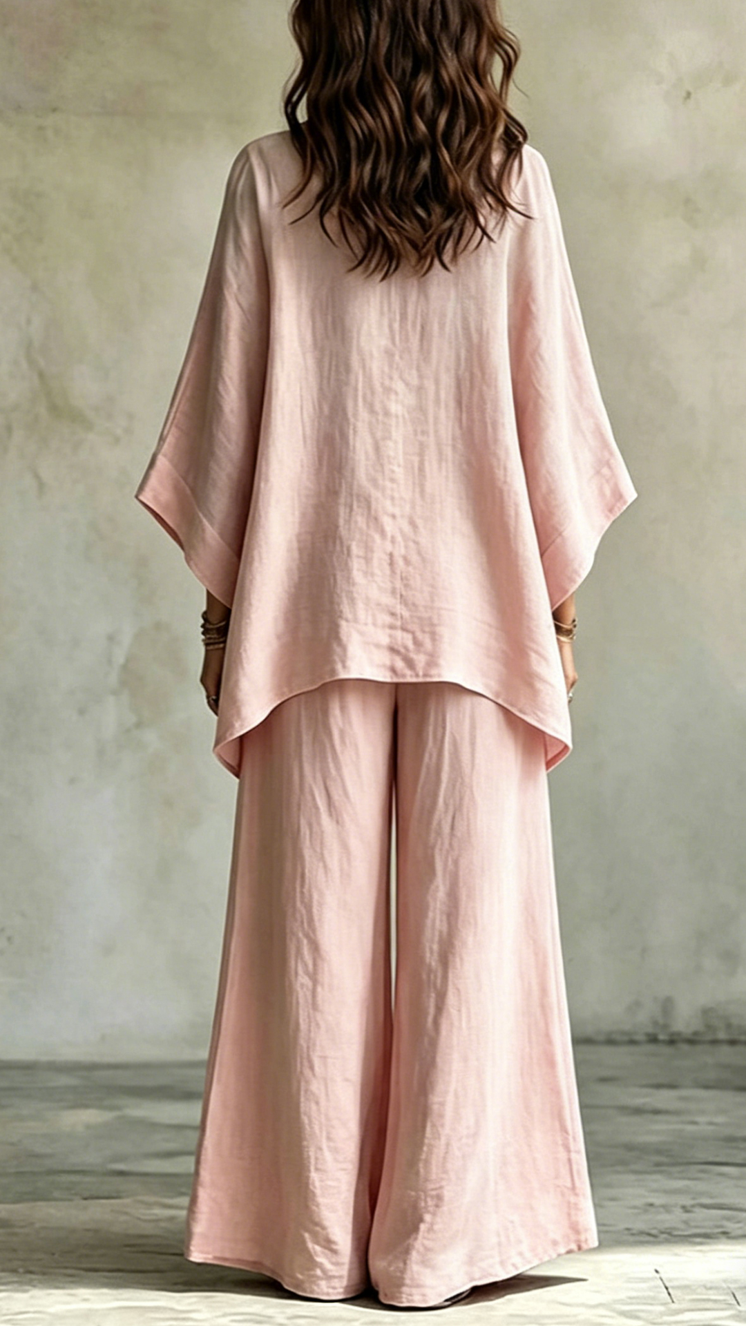 Women's Cotton-Blend Pink Embroidered Print V-Neck Wide-Leg Pants Set - Nordfashionstorm - Women's Clothing, Fashion for You - Nordfashionstorm.com