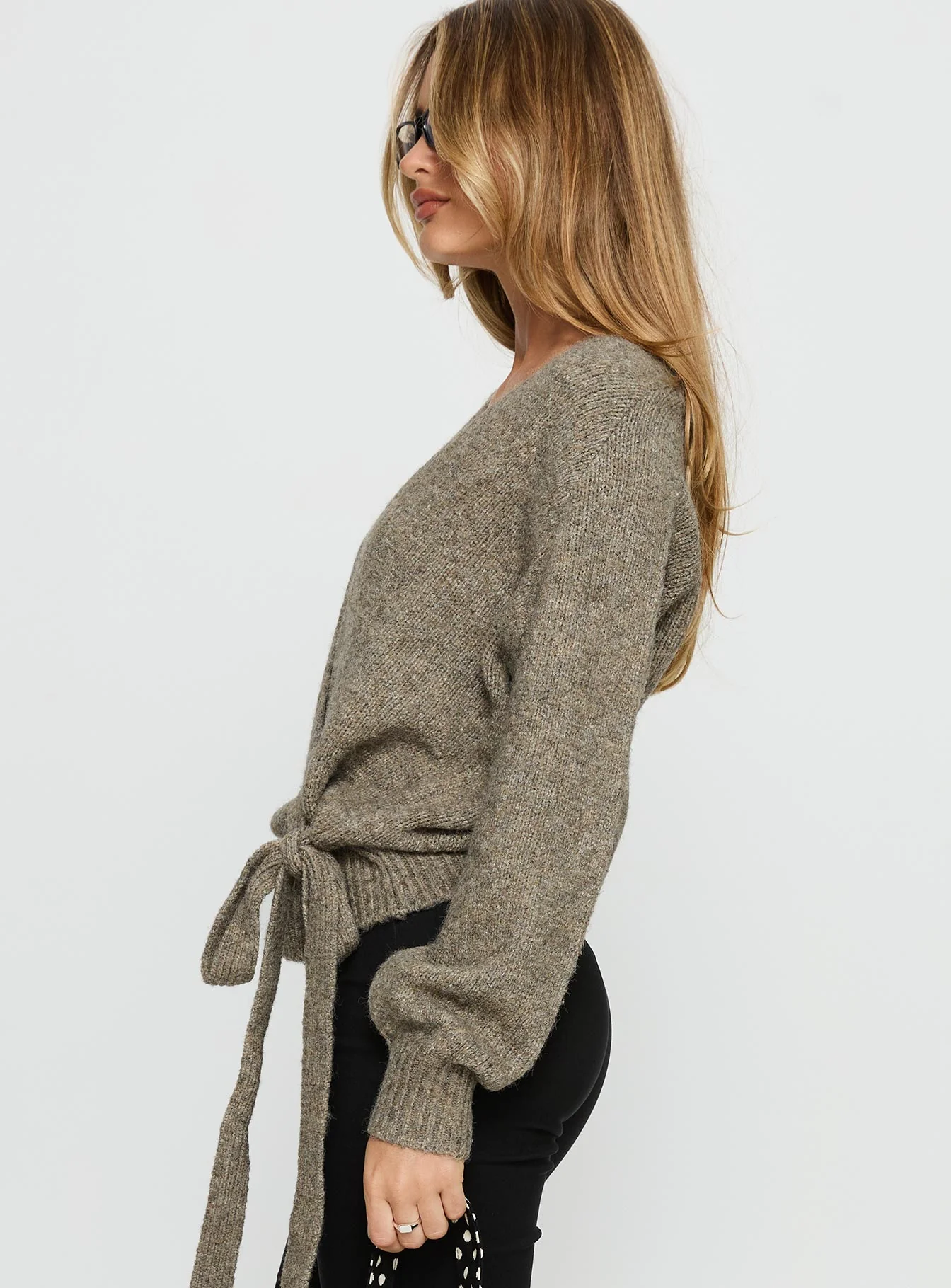 Daelan Wrap Knit Cardigan Brown
