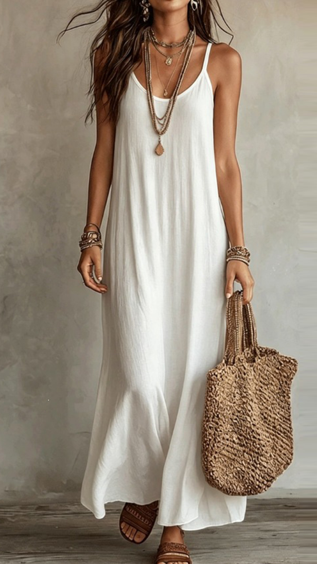 Women's Cotton‑blend Thin‑Strap U‑Neck Loose Maxi Dress - Nordfashionstorm - Women's Clothing, Fashion for You - Nordfashionstorm.com