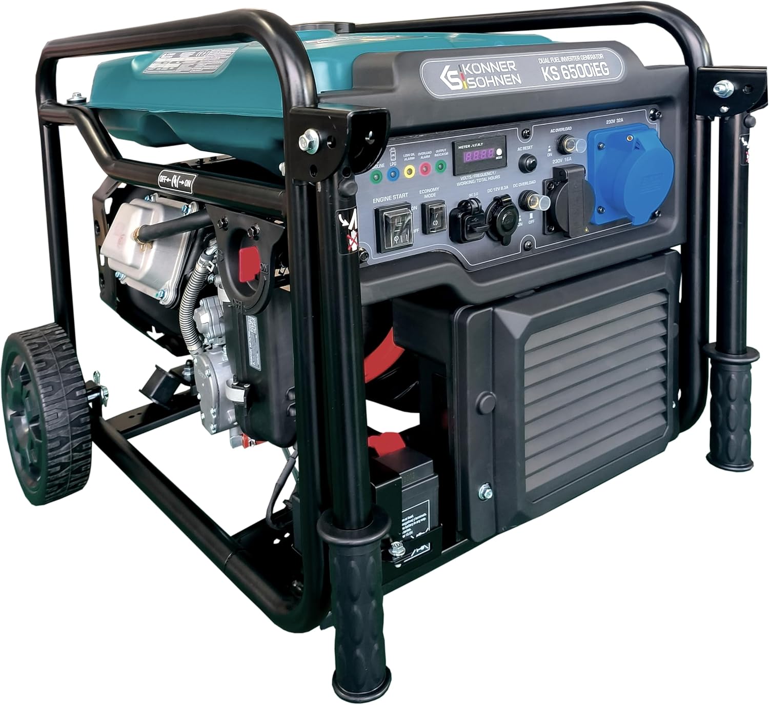 K&S Könner&Söhnen KS 6500iEG - Generatore di inverter GPL, 6500 W, con avviamento elettrico, generatore di corrente con modalità eco, unità di emergenza a benzina con display LED, generatori a doppia
