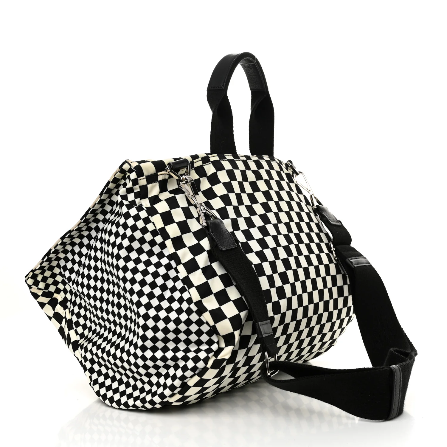 Nylon Checker Print Large Pandora Black White - Top Club