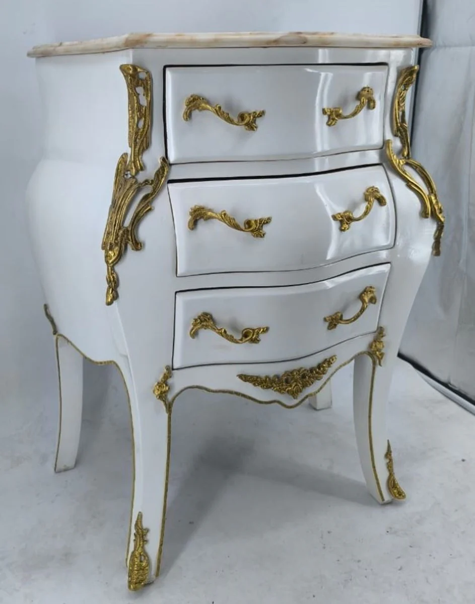 Baroque chest of drawers with 3 drawers white / gold / beige H. 80 cm - Baroque furniture