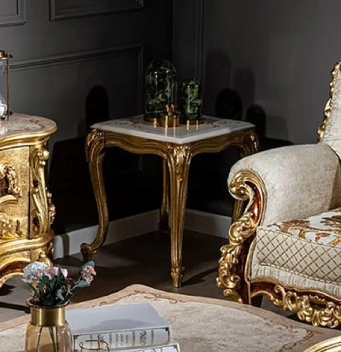 Luxury baroque side table cream / beige / gold - handmade table in baroque style - baroque living room furniture - noble and magnificent