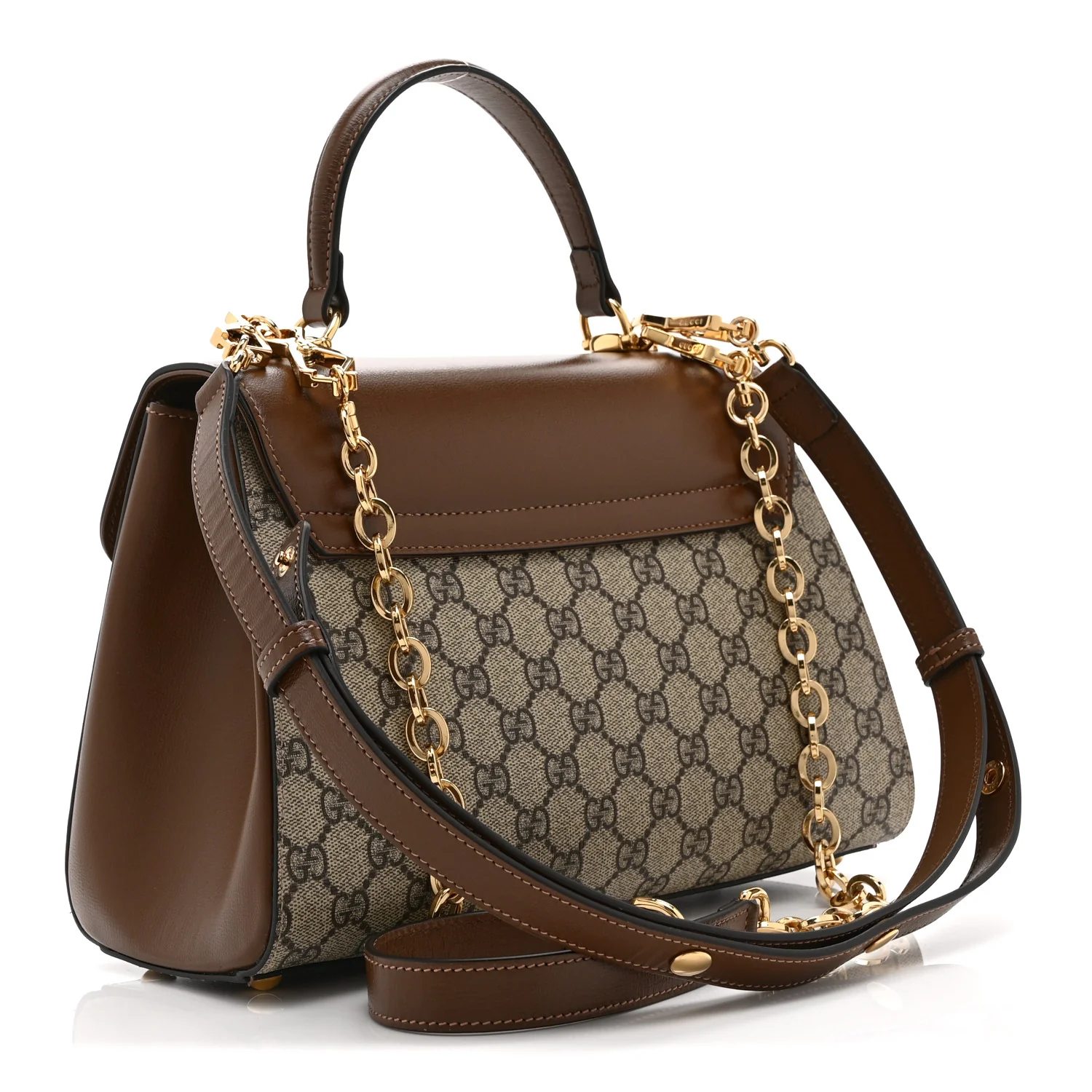 GG Supreme Monogram Calfskin Medium Horsebit 1955 Top Handle Bag Beige Ebony Brown Sugar - Top Club