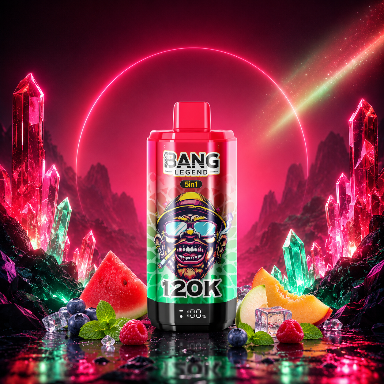 Ledový meloun + Lesní plody + Jablko a hruška + Borůvka a máta + Letní čas | Bang Legend vape 120 000 potahů