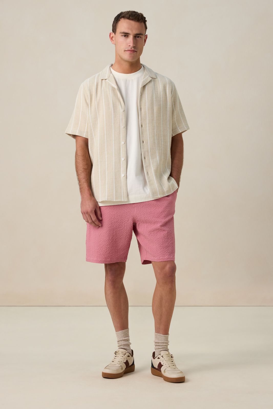 Beige gestreept overhemd