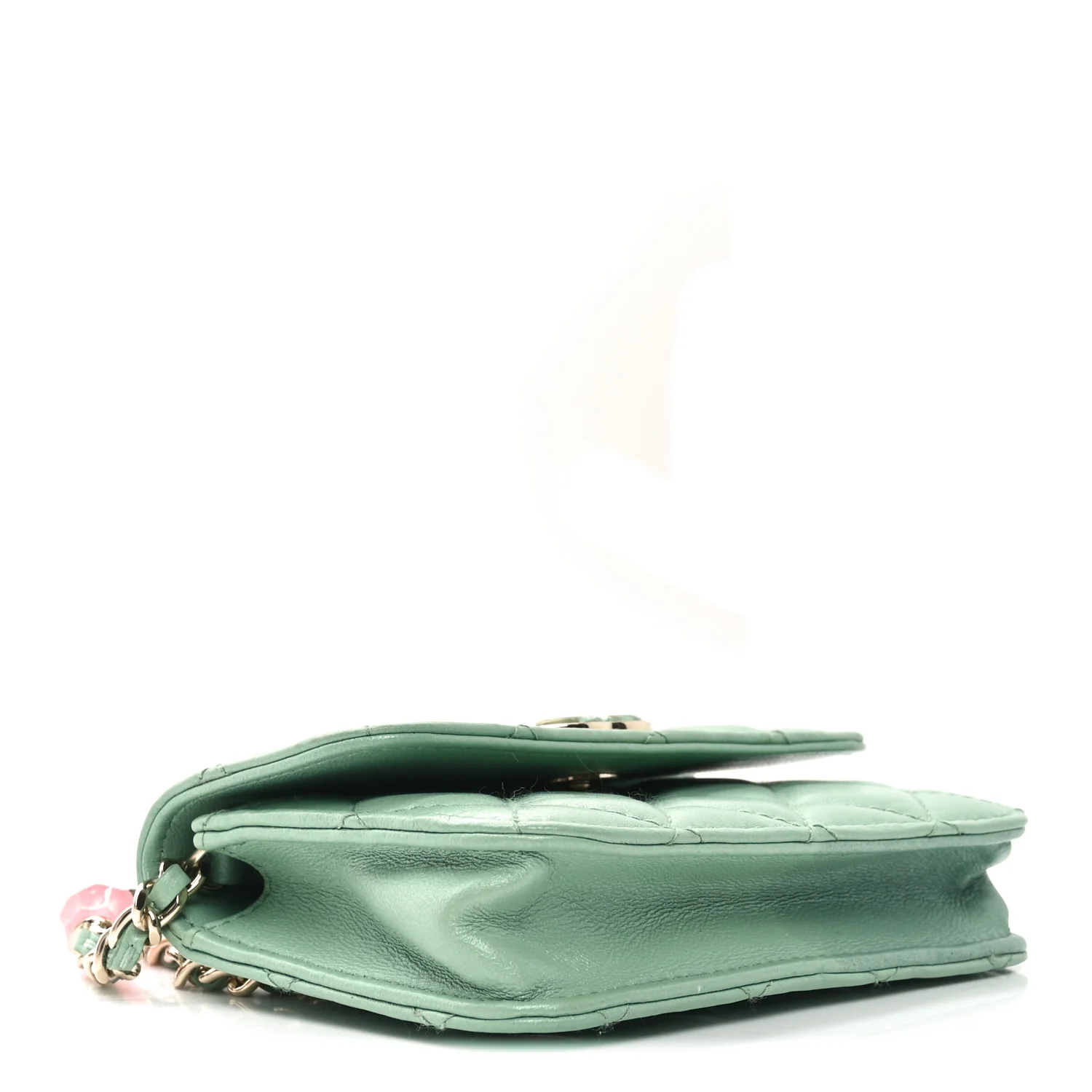 Lambskin Resin Quilted Mini Heart Flap Light Green - Top Club