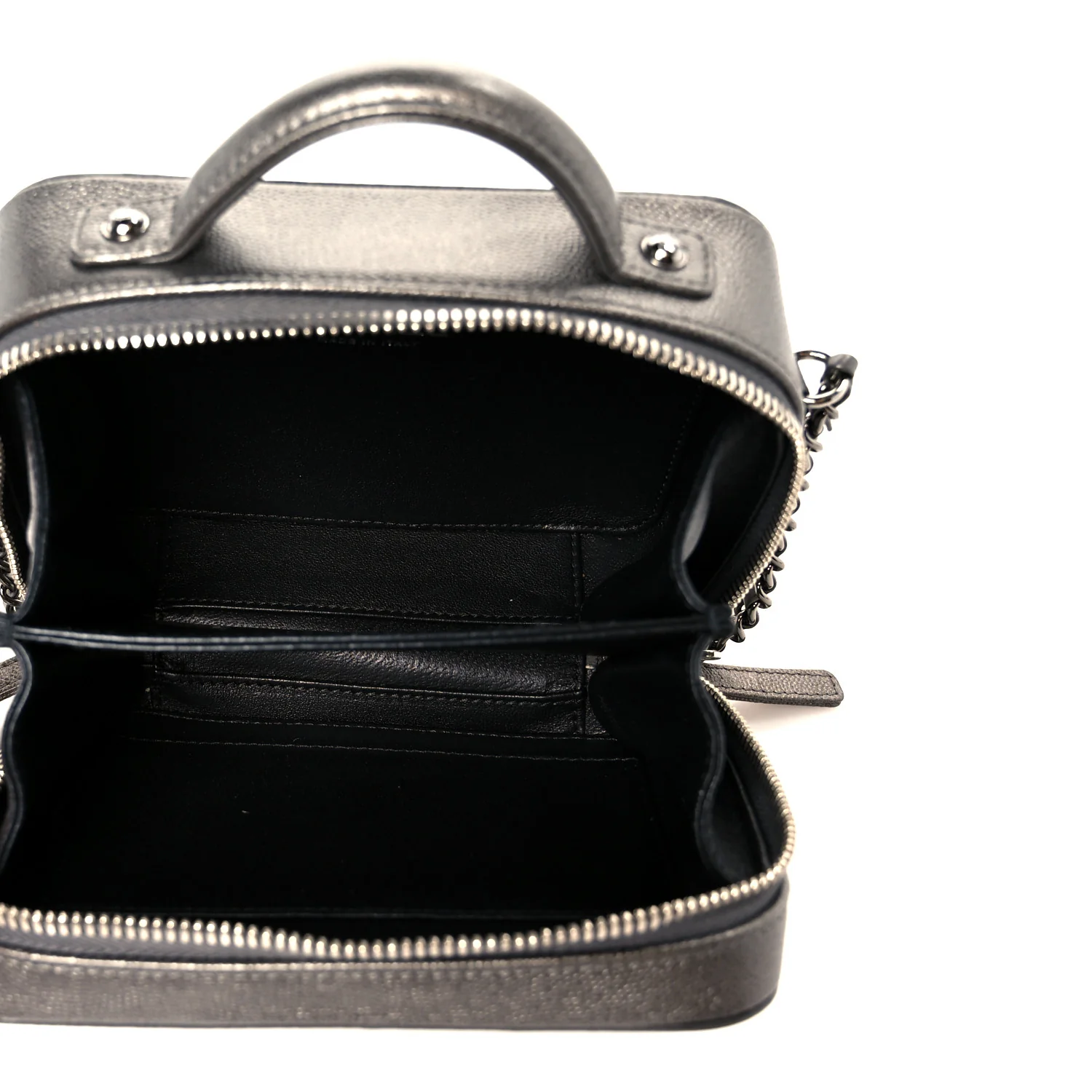 Metallic Caviar Quilted Small CC Filigree Vanity Case Dark Silver - Top Club
