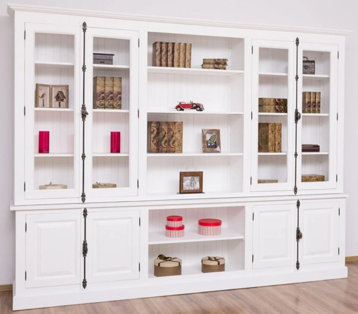 Country house style bookcase white 300 x 50 x H. 230 cm - solid wood cupboard - living room cupboard - office cupboard - country house style furniture