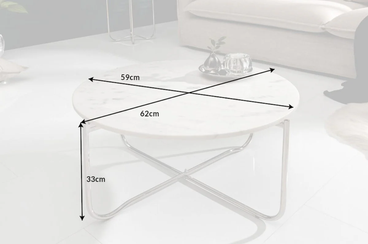 Coffee table with marble top white / silver Ø 62 cm - living room furniture