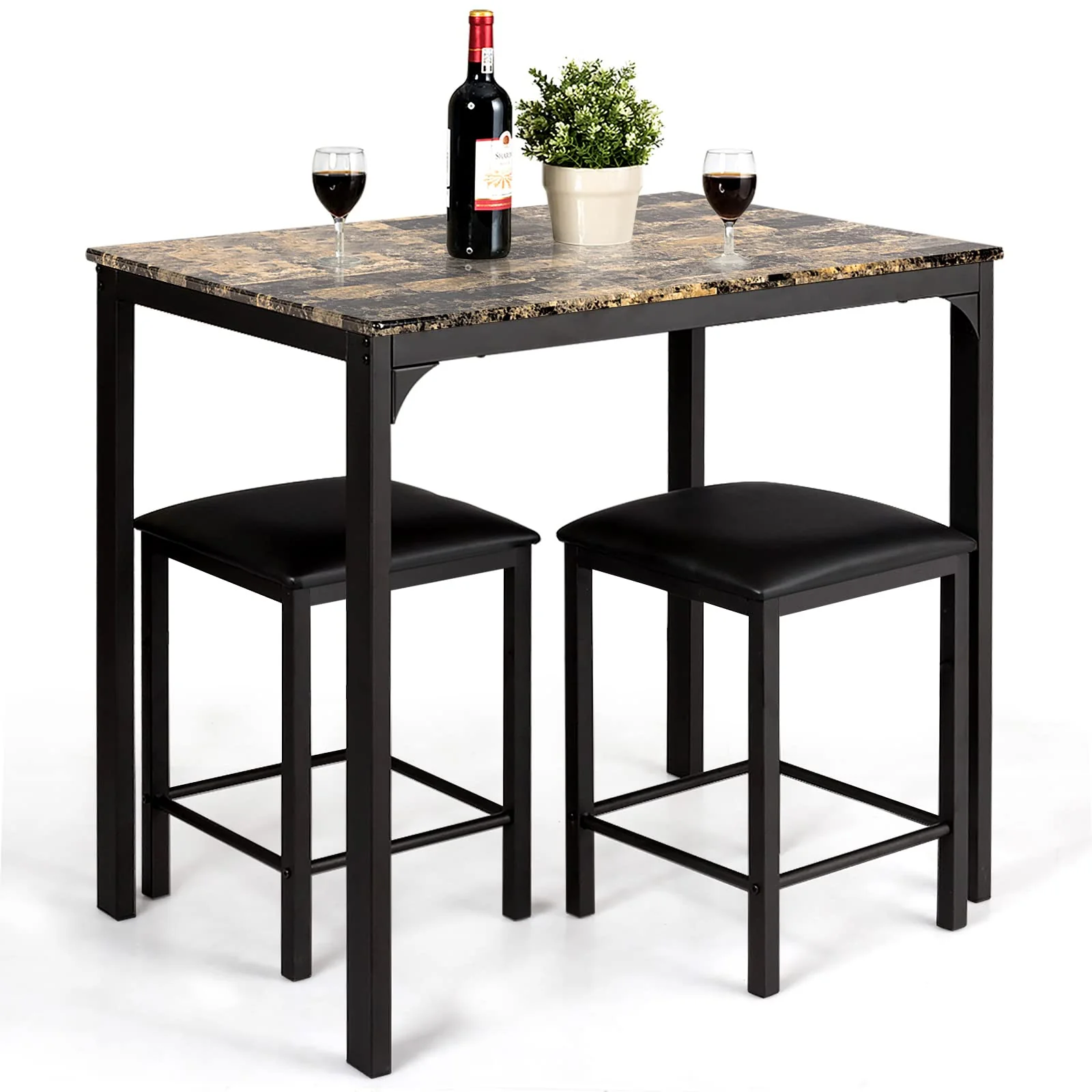 BEFOUNDLOVELY 3 Piece Dining Table and Chairs Set with Faux Marble Tabletop 2 Chairs