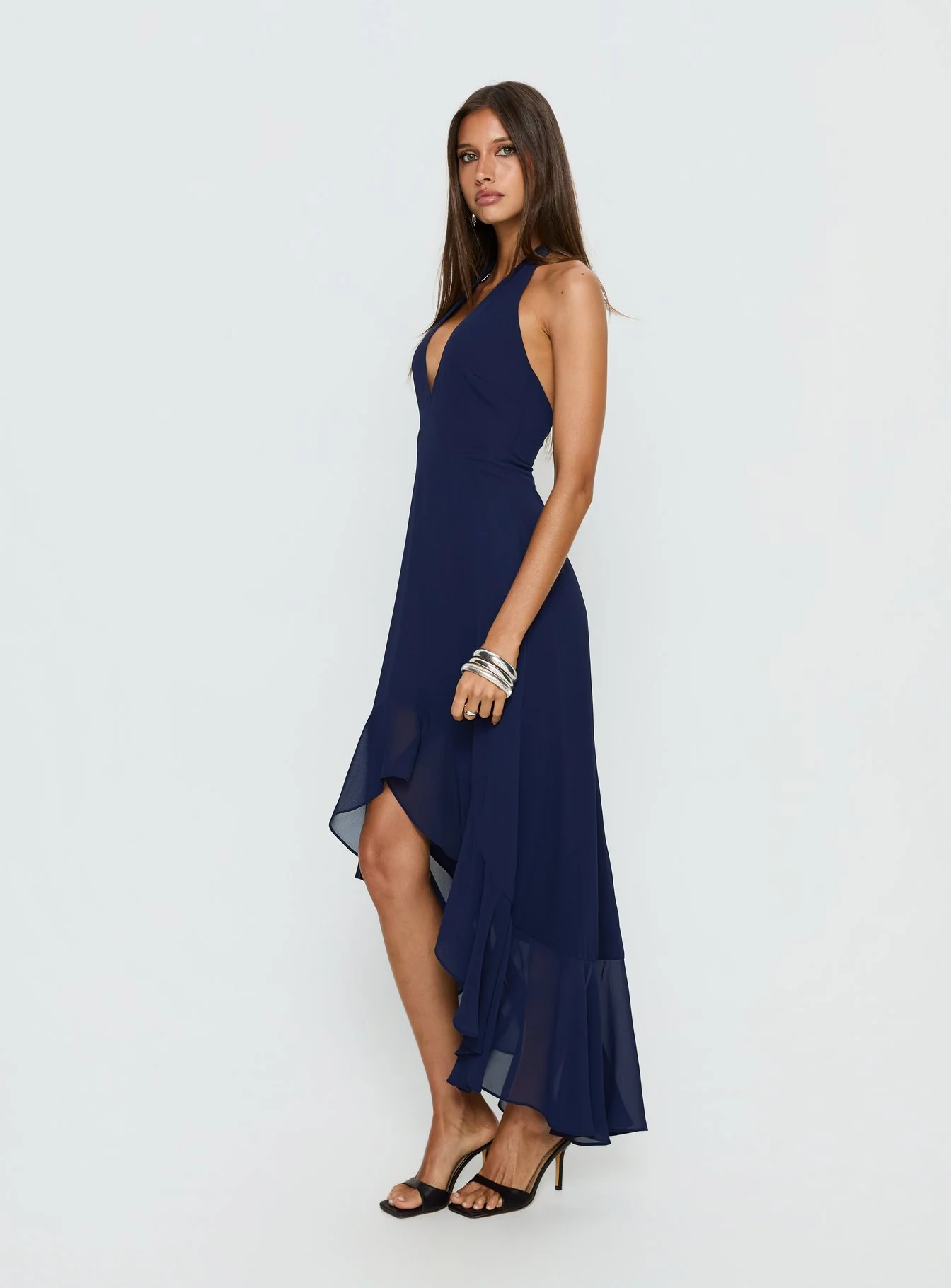 Agata Halter Frill Maxi Dress Navy