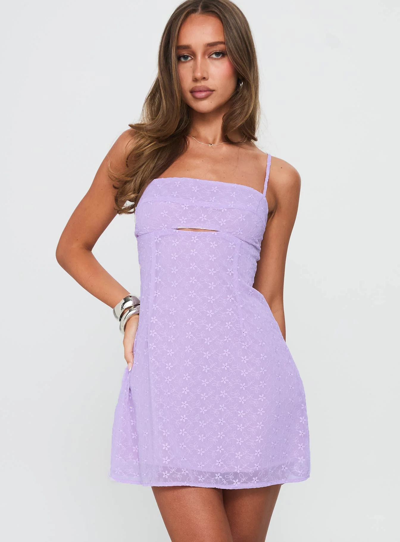 Shelley Embroidered Mini Dress Lilac