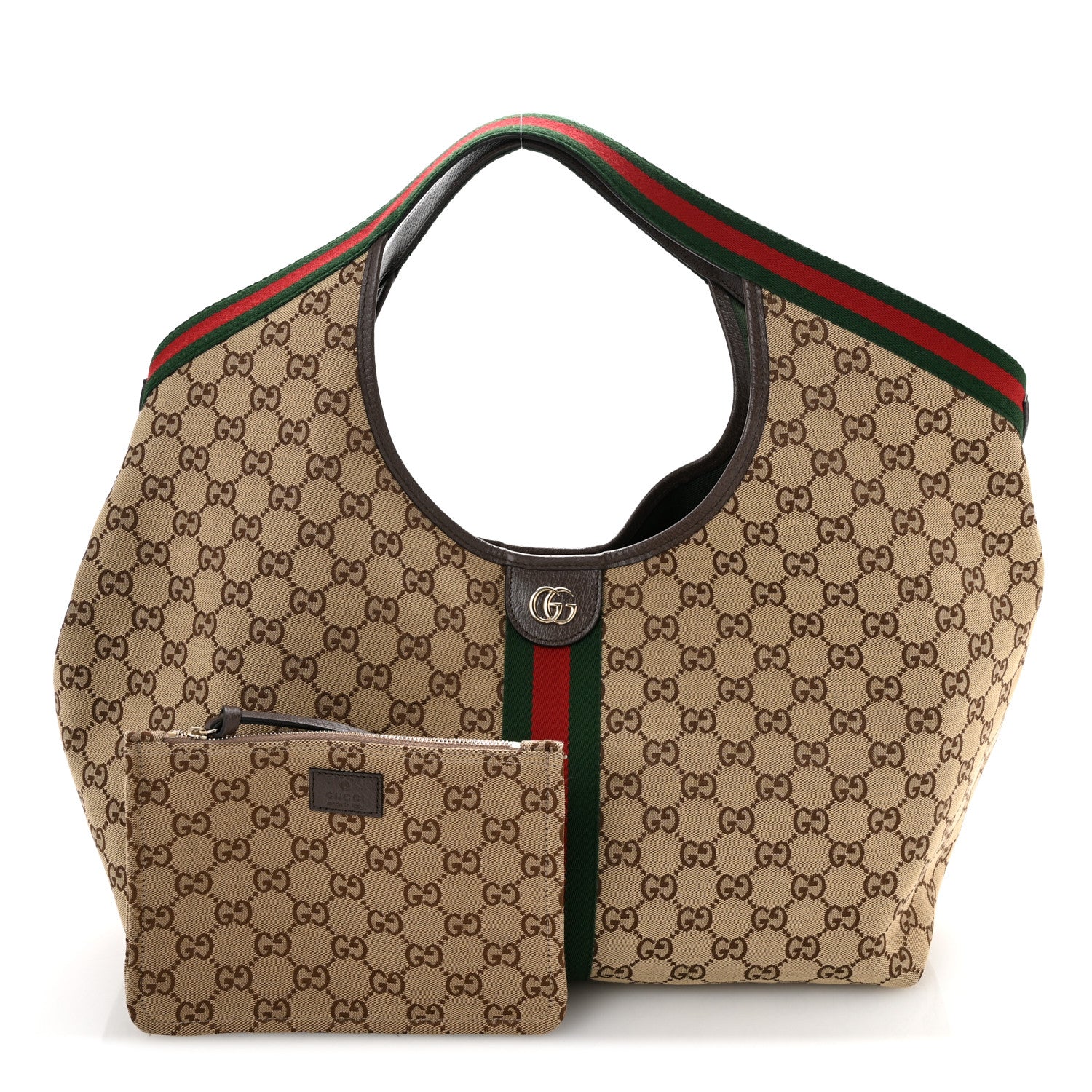 GG Monogram Web Large Giglio Tote Beige Brown - Top Club