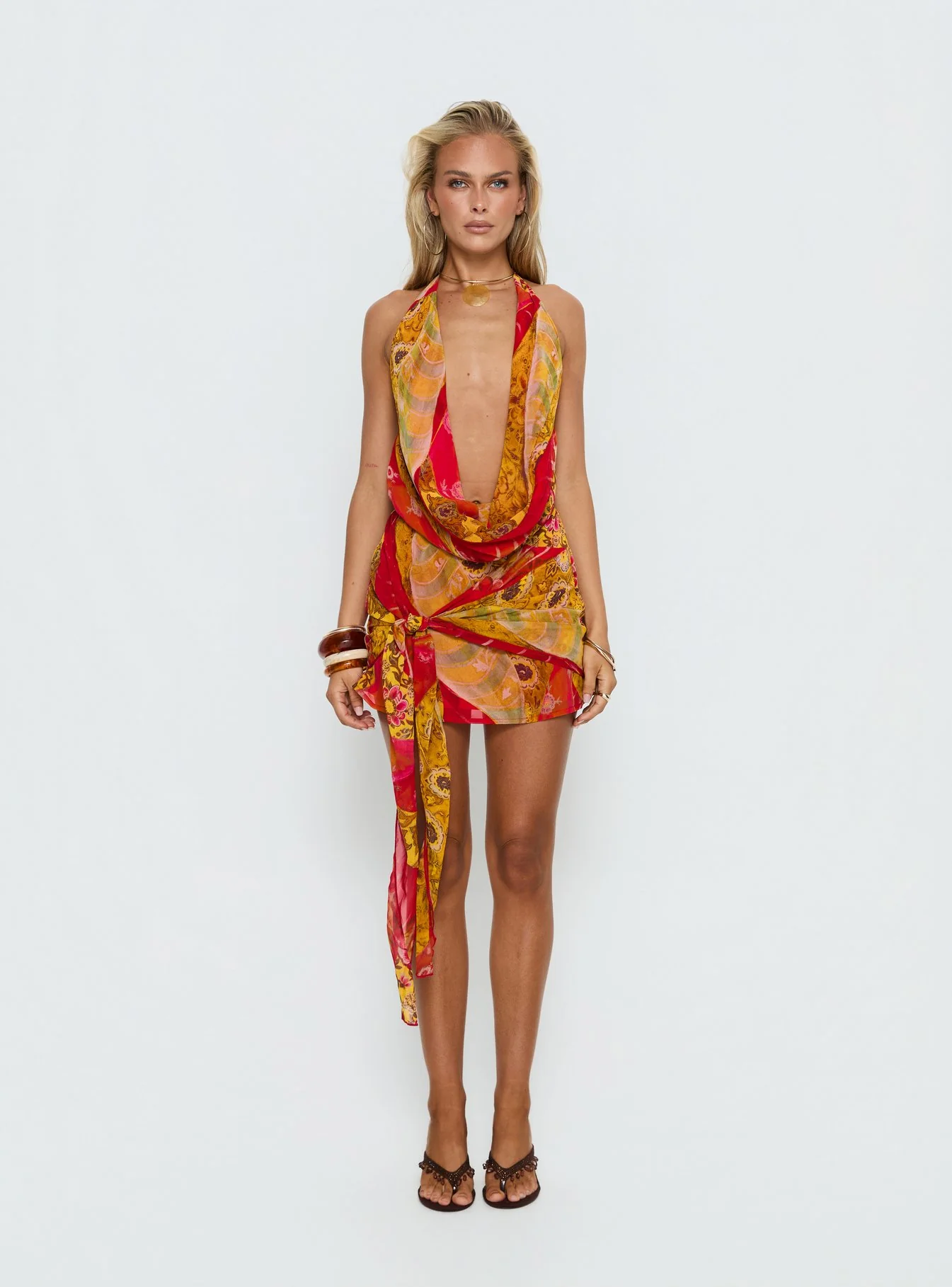 Snakepit Halter Plunge Mini Dress Paisley Splice