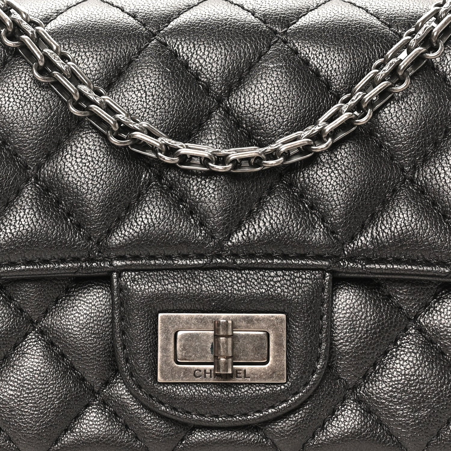 Metallic Sheepskin Quilted 2.55 Reissue Mini Flap Dark Silver - Top Club