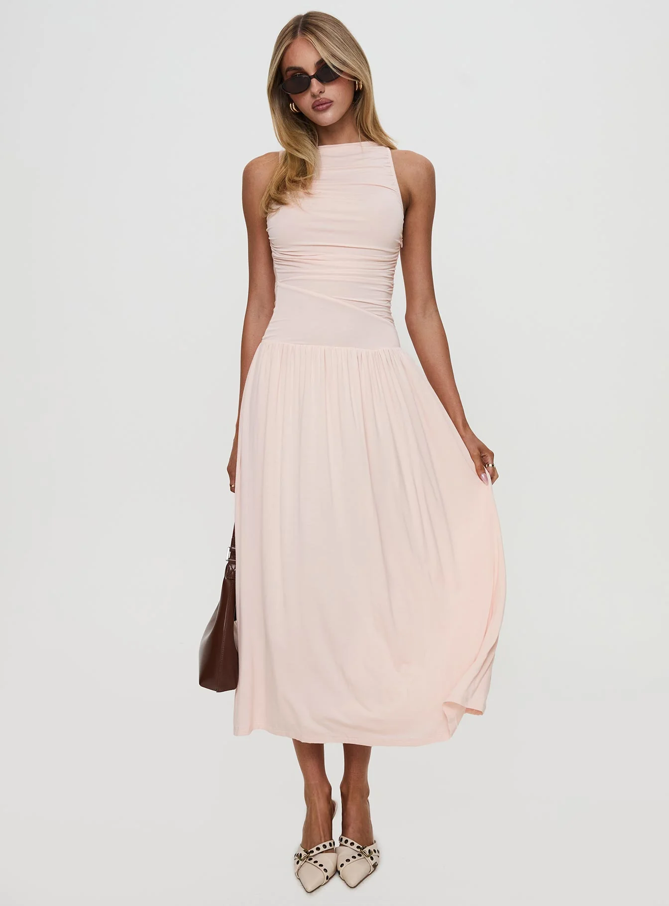 Reveur Ruched Maxi Dress Pink