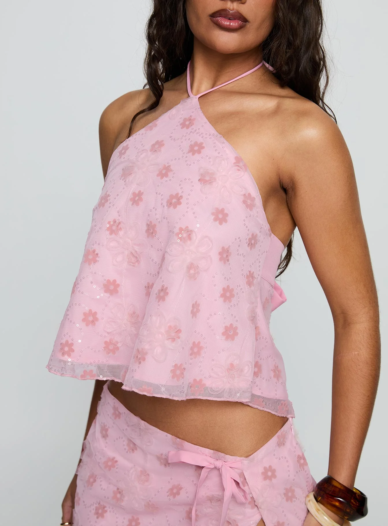 Remembering Tie Back Top Pink