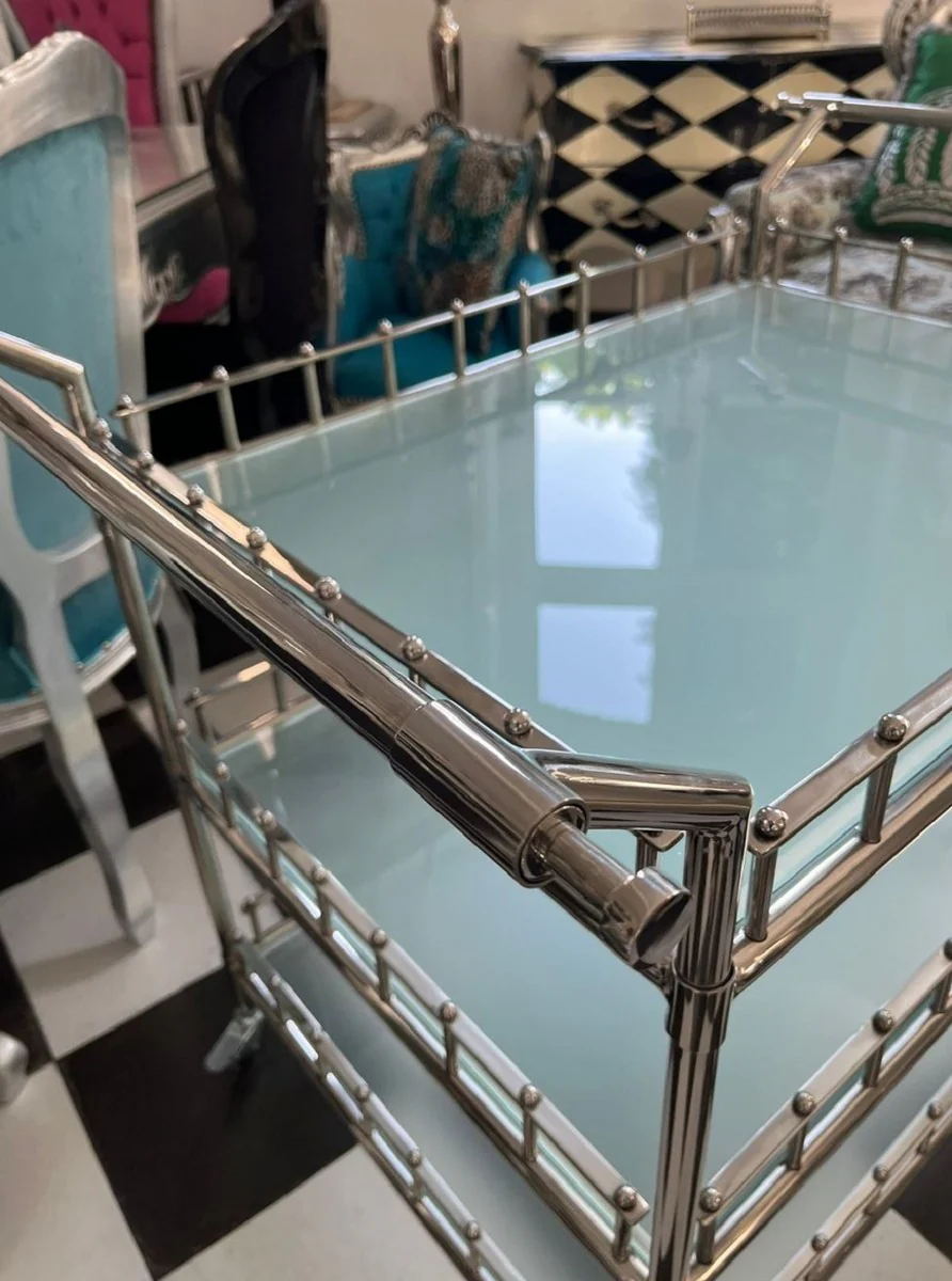 Luxury trolley silver 102 x 71.5 x H. 90.5 cm - stainless steel serving trolley with glass plates - hotel restaurant catering trolley - hotel & restaurant accessories