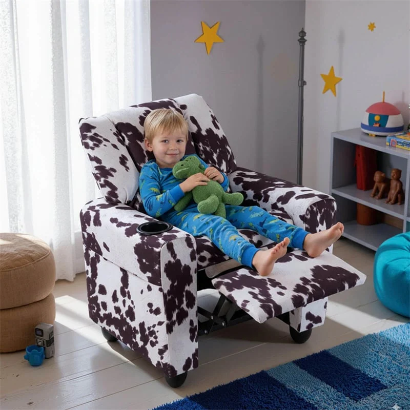 Kids Recliner Chair with Cup Holder & Side Pocket, Adjustable Toddler Lounge Sofa, Ergonomic Children Armchairs for Boys Girls Age 3+, 150lbs