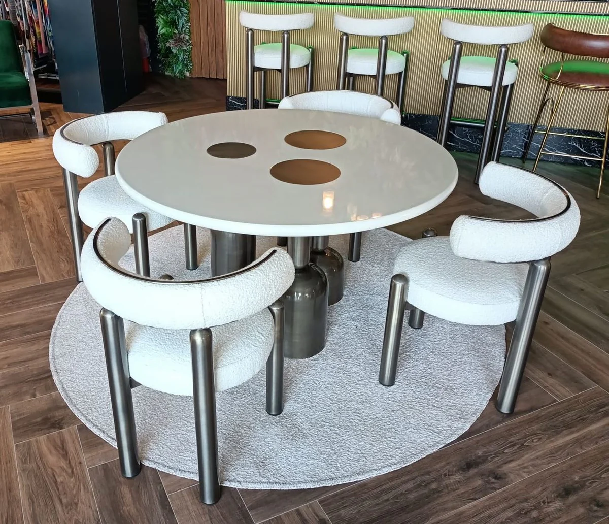 Luxury dining room chair with curved backrest white / gray - dining room furniture
