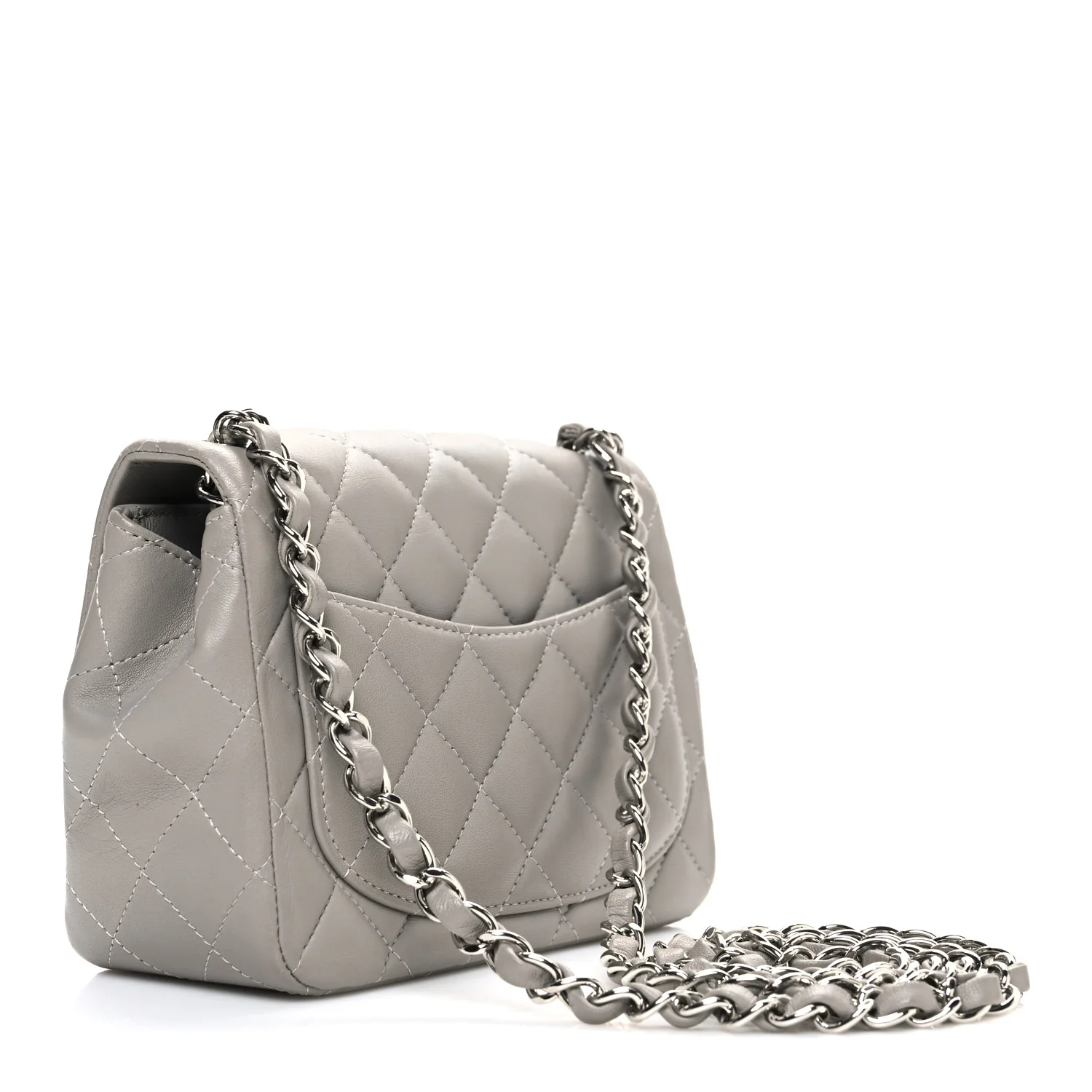 Lambskin Quilted Mini Square Flap Grey - Top Club
