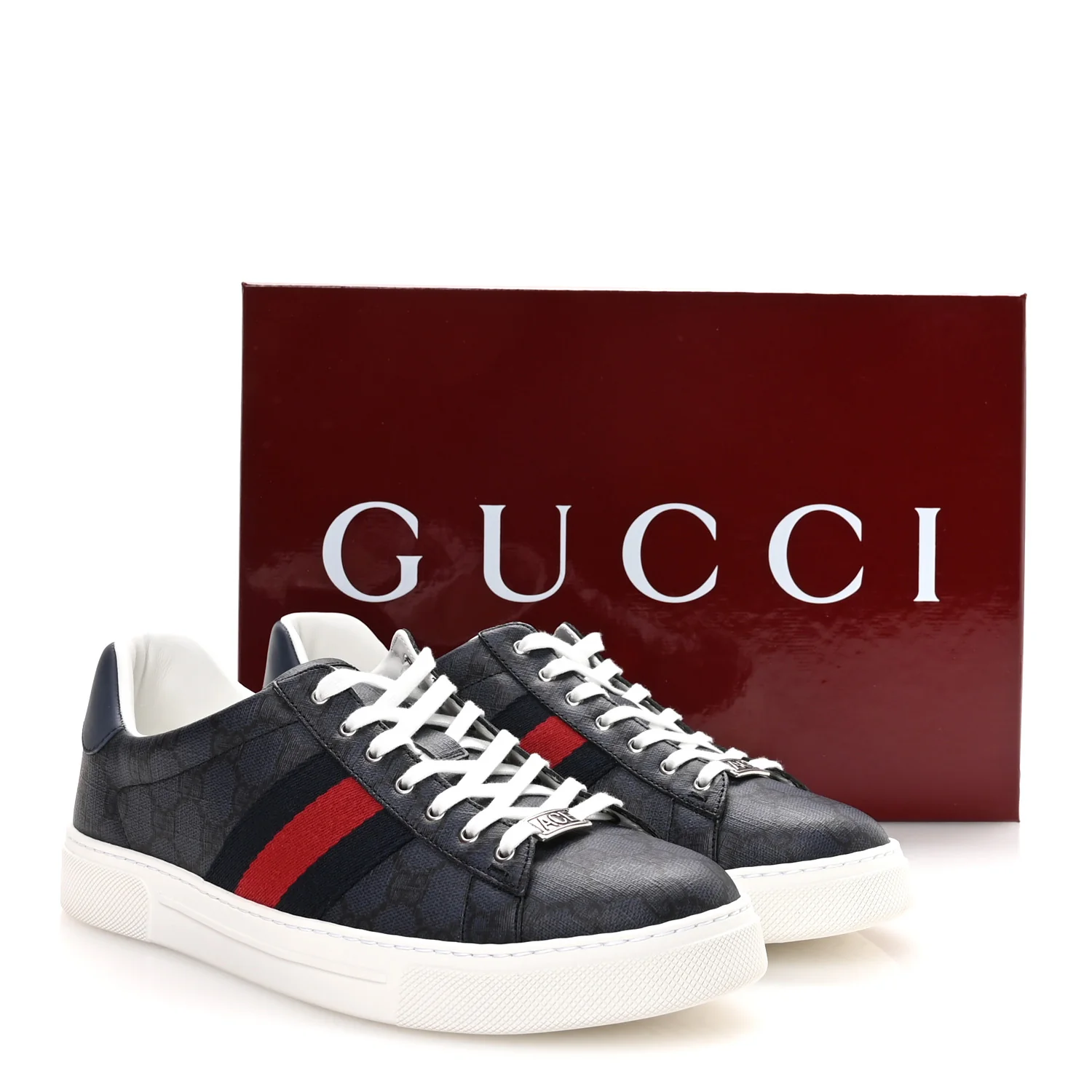 GG Supreme Monogram Web Mens New Ace Sneakers 9.5 Dark Blue - Top Club
