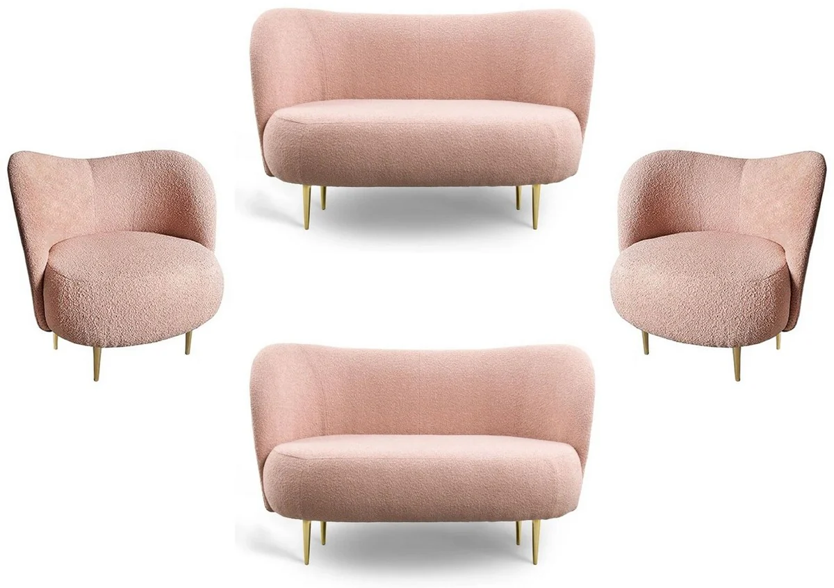 Luxury living room set pink / gold - 2 luxury sofas with curved backrest & 2 luxury armchairs with curved backrest - living room furniture - luxury furniture - luxury furnishings