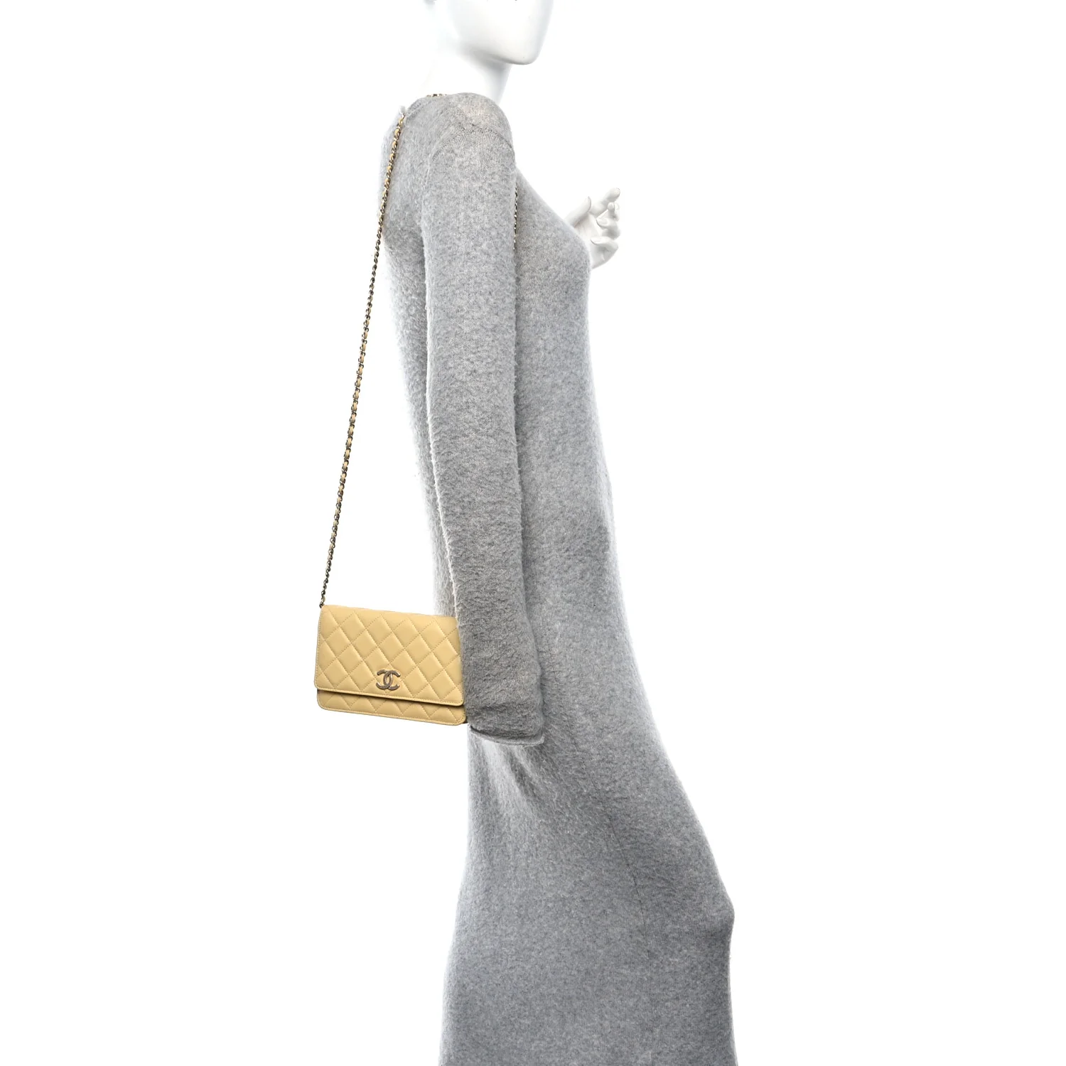 Caviar Quilted Studded CC Wallet on Chain WOC Yellow