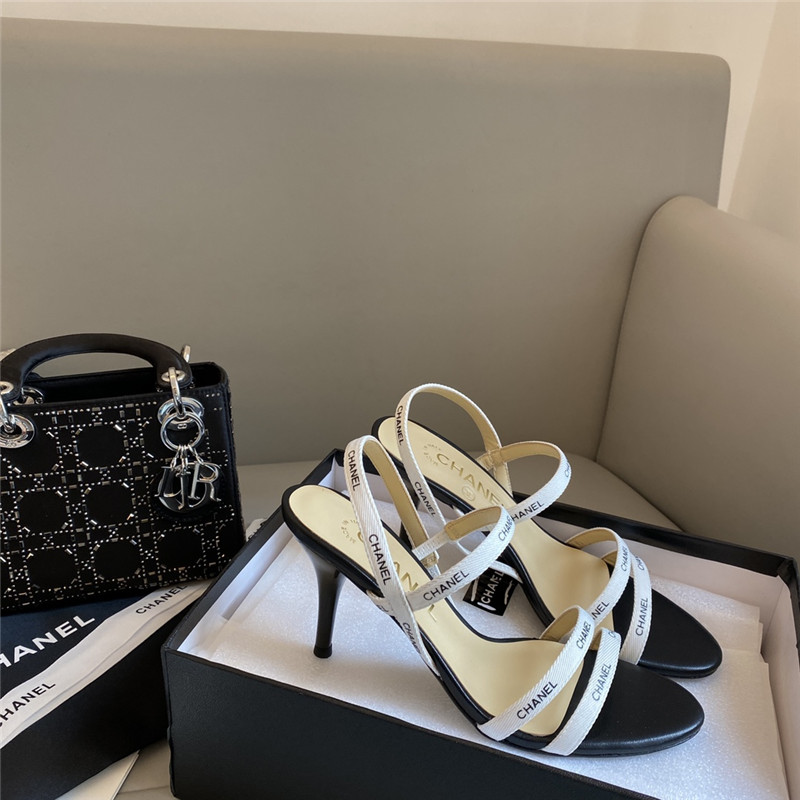 Chanel middle-aged series logo strappy high-heeled sandals - Sneaker Replica Workshop