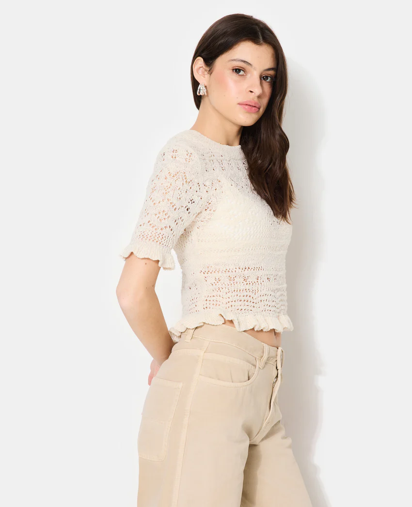 Pimkie Pull manches courtes en maille ajourée