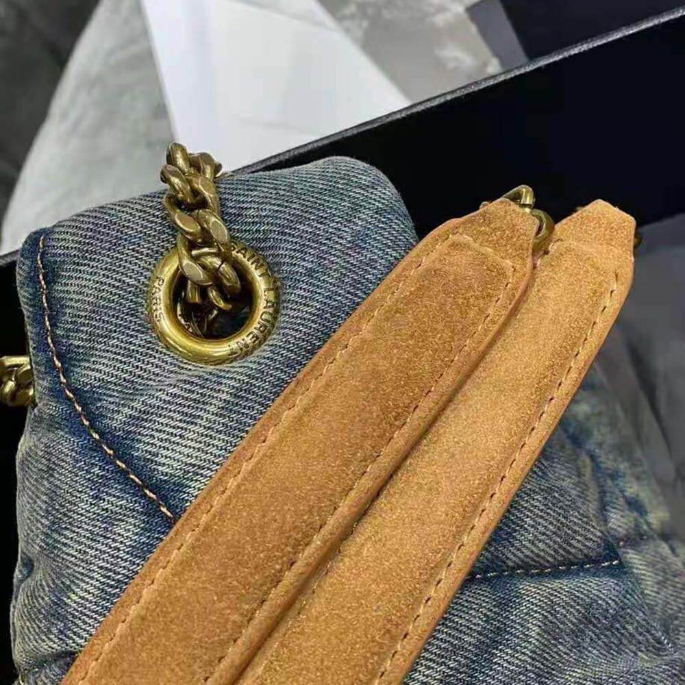 Y Puffer Small Bag in Quilted Vintage Denim and Suede - Top Club