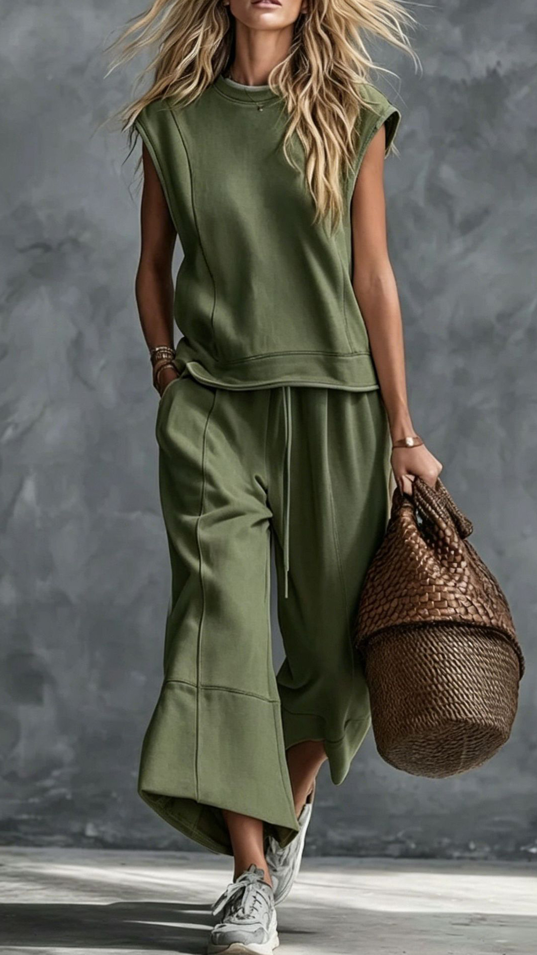 Women's Navy Sleeveless Wide-Leg Cotton-blend Two-piece Outfit - Nordfashionstorm - Women's Clothing, Fashion for You - Nordfashionstorm.com