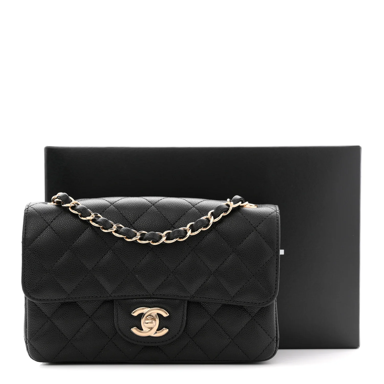 Caviar Quilted Mini Rectangular Flap Black - Top Club